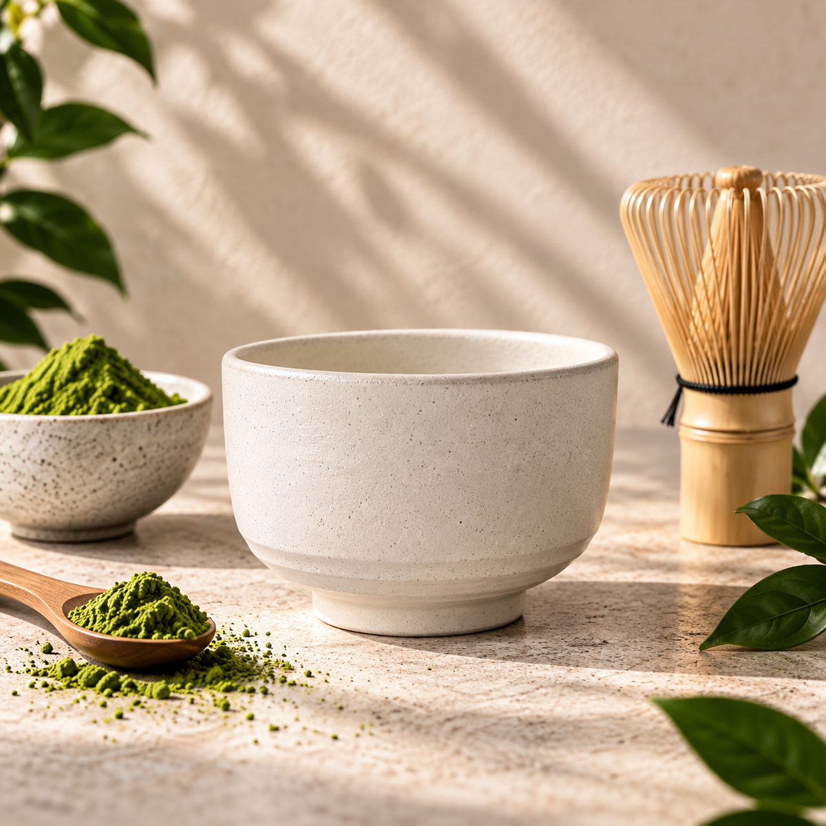 Bol à Matcha Blanc — Chawan AOMUNE, visuel premium harmonisé